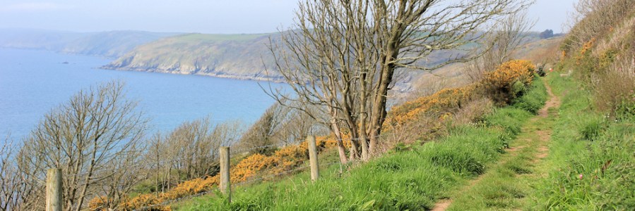easy walking to Portholland, Ruth on the South West Coast Path