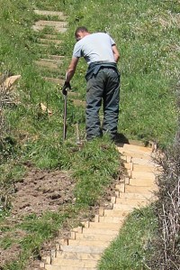 replacing steps, East Combe, South West Coast Path