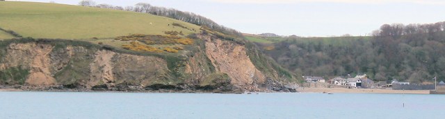 rock fall at Polkerris, Ruth's coastal walk. South West Coast Path