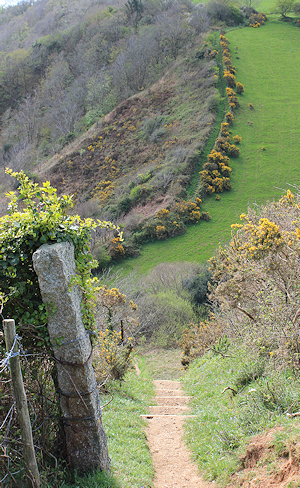 down and up, Ruth on South West Coast Path, St Austell's bay