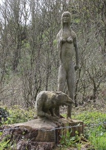 wood carvings, Cornwall, Ruth walking round the coastline