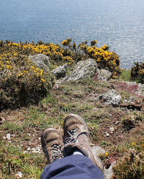 Ruth having lunch on the South West Coast Path, Dodman Point
