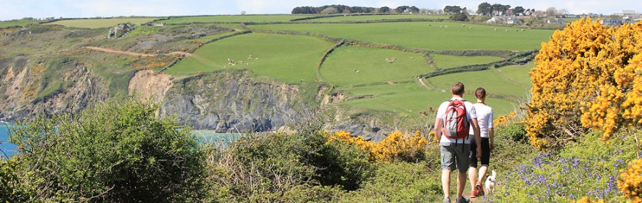down to Hemmick, Ruth walking around the SW Coast Path