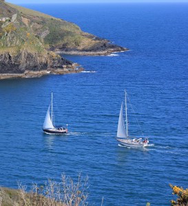 more ships, sailing into Fowey, Ruth walking around the coastline.