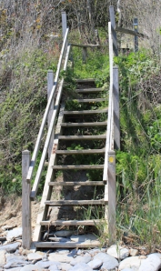 steps up off Porthbean Beach, Ruth on the South West Coast Path