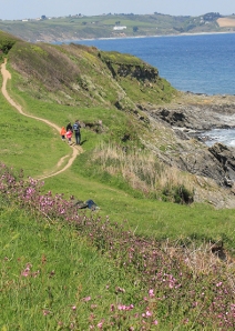 path to Towan Beach, Ruth walking in Cornwall