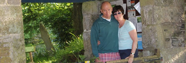 25 Ruth and hubby in porch at Mawnan Church, Ruth's coast walk