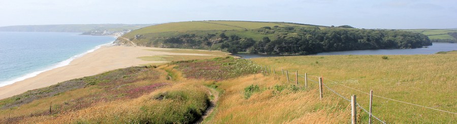 Loe Bar and Carminoe Creek, SWCP, Ruth walking through Cornwall