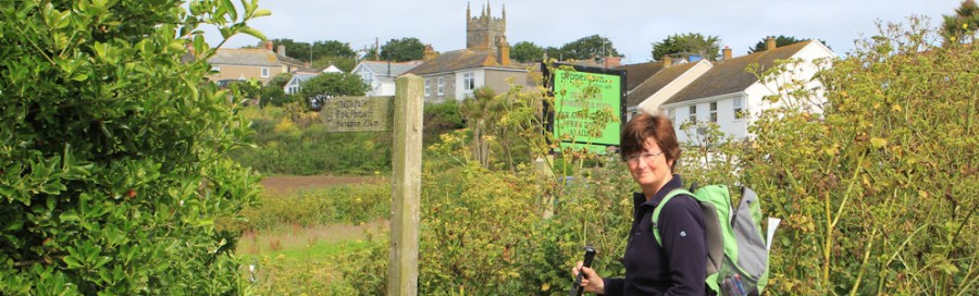 Ruth setting off from Perranuthnoe, coastal walking, Cornwall