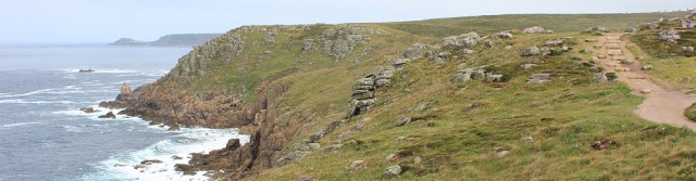 easy walking, Cape Cornwall in distance, Ruth on SWCP