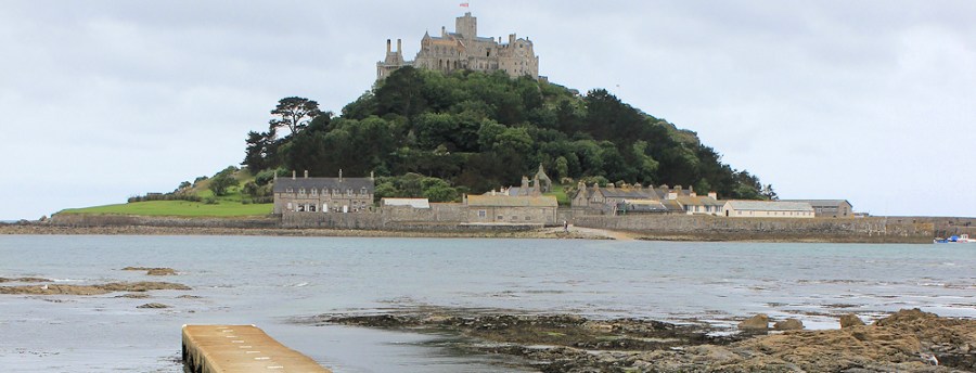 St Michaels Mount, covered causeway, Ruth walking the coast of the UK