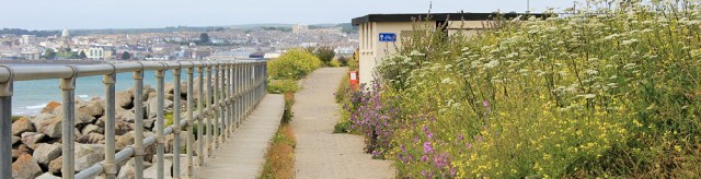 walking into Penzance, Ruth on St Michael's way