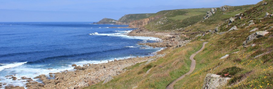 looking to Cape Cornwall, Ruth on her coastal walk