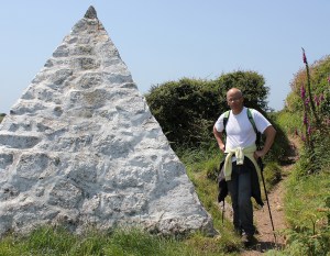 ohn in front of telegraph cable monument, Ruth Livingstone, Porthcurno
