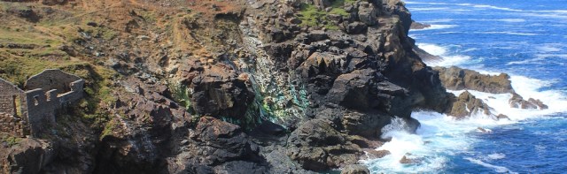 copper colouring the rocks, Levant Mine, SWCP