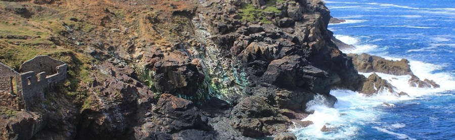 copper colouring the rocks, Levant Mine, SWCP