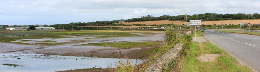Causeway over River Hayle, Ruth on coastal walk around Cornwall