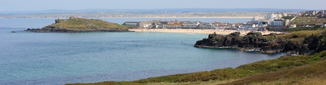 St Ives, Porthmeor Beach, Ruth walking the South West Coast Path