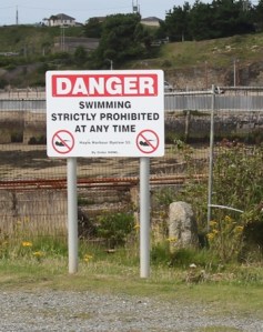 No Swimming, Danger Signs, East Quay, Hayle, Ruth walking around the coast