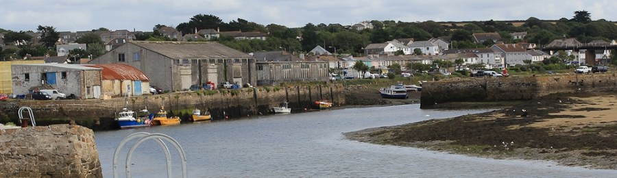 bank at the Harbour, Hayle, Ruth walking round Cornwall