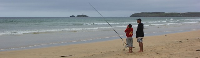 fishing in front of Godrevy Island, Ruth on Hayle Towans beach