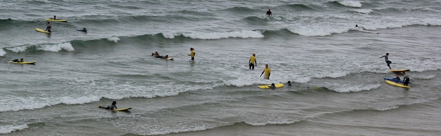 surf school on beach, Cornwall, Ruth walking the SWCP