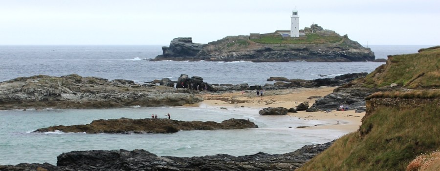 Godrevy Rocks, Ruth walking the Cornish Coast
