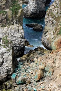 Blue rocks, Ruth walking in Cornwall