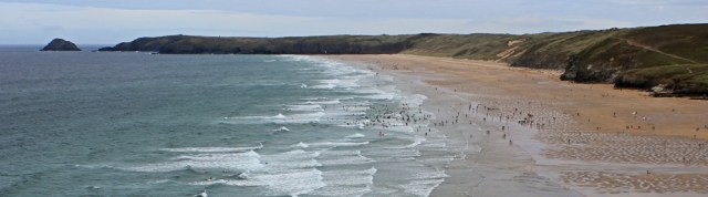  Perran Beach sand, Ruth walking on the South West Coast Path