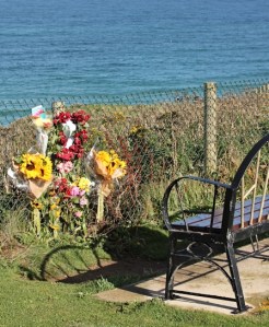 memorial flowers, Newquay, Ruth walking the SWCP