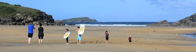 Porth Beach, Ruth on her coastal walk