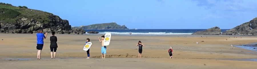 Porth Beach, Ruth on her coastal walk