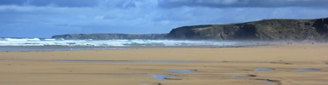 across the sands of Watergate Bay, Ruth in Cornwall