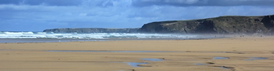 across the sands of Watergate Bay, Ruth in Cornwall