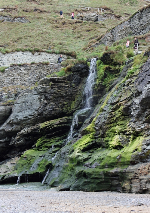 waterfall, Tintagel, Ruth walking the SWCP Cornwall