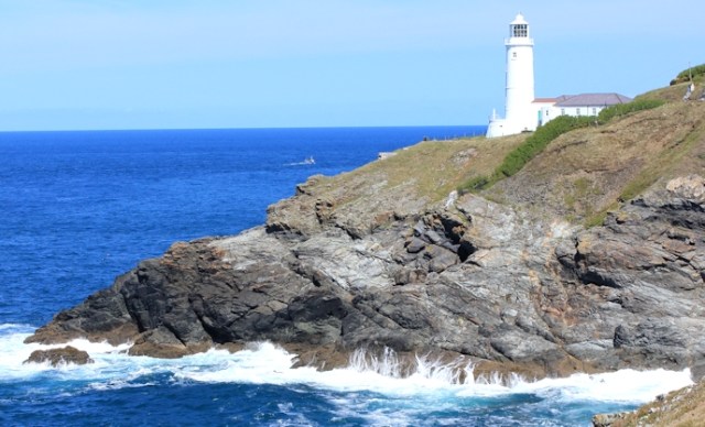 Trevose Head lighthouse, Ruth walking the coast