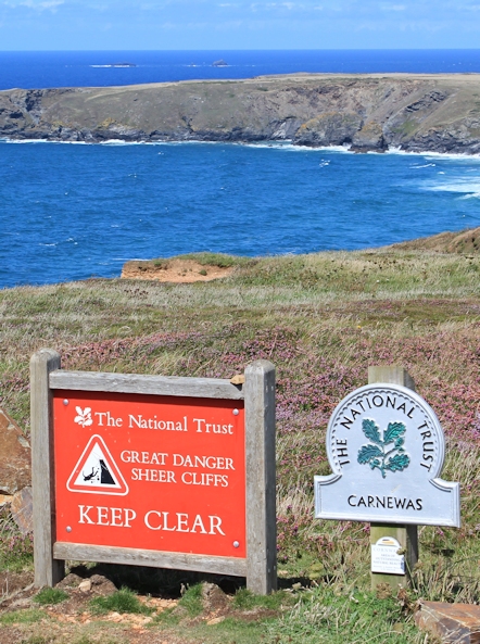 Carnewas Cliffs, warning sign, Ruth's coast walking