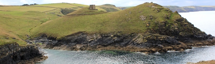 looking back at Doyden Castle, Ruth on SWCP