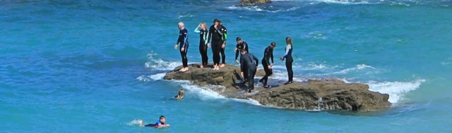 jumping off rocks, Harlyn Bay, Ruth's coastal walk