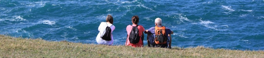 people, Ruth hiking along the South West Coast Path, North Cornwall
