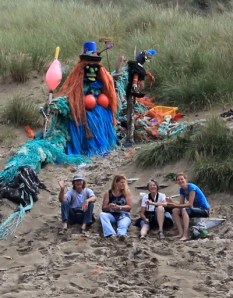 weird people, Ruth walking Perran Beach