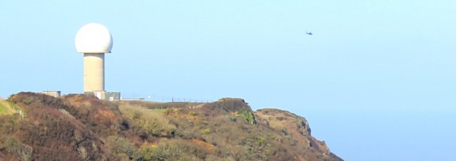  helicopter taking off, Hartland Point, Ruth's coast walking