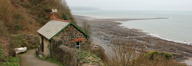 Buck's Mill, Blackchurch rock in distance, Ruth on SWCP