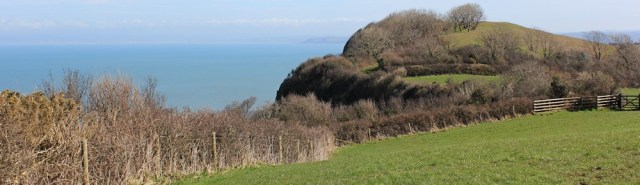 Windbury Head, Ruth walking the SWCP