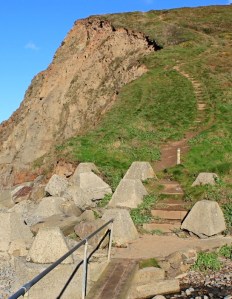 up Bucket Hill, Northcutt Mouth, Ruth walking the coast