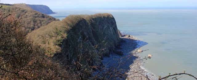  view from above Blackchurch Rock, Ruth walking the coast, North Devon