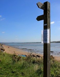 signpost, looking down estuary, Ruth's coast walk, Devon