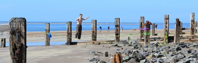  wire walking, on Saunton sands, Ruth's coast walk