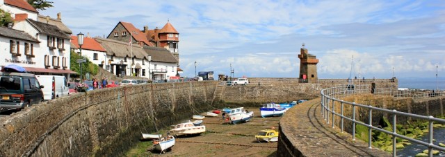 Lynmouth harbour, Ruth walking the SWCP