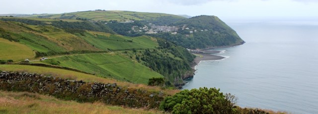 view down to Lynmouth, Ruth on Countisbury Hill, SWCP